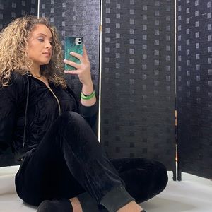 Black velvet sweatsuit